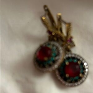 Gold and Red Gemstone Earrings